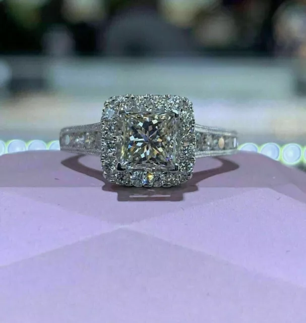 Bague de fiançailles en diamant simulé taille princesse 2 carats en argent...