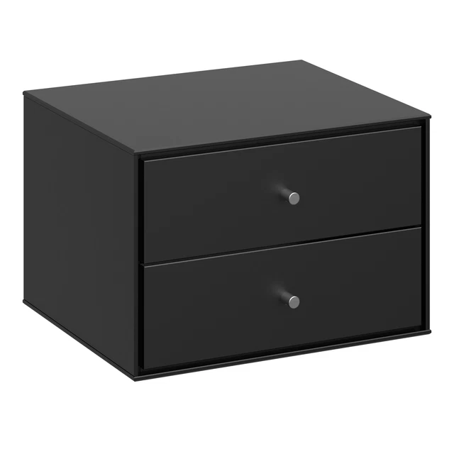 Table De Chevet Palazzo INT – Style Hollywood – Noir, Verre Et Bois – 3 Tiroirs – Neuve