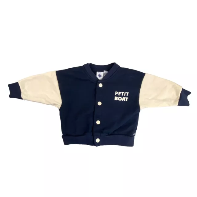 Petit Bateau Baby Button up Jacket Navy And Cream 6 Months