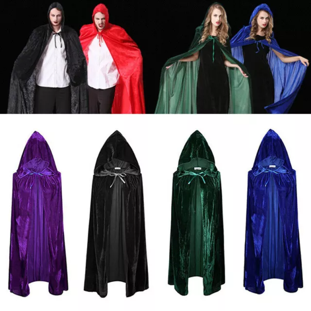 Halloween Kids Adult Hooded Robe Cloak Cape Velvet Party Vampire Cosplay Costume