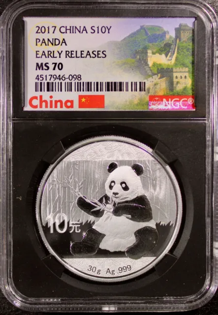 2017 China 30g Silver Panda - NGC MS-70 - Mint State 70 - Black Label