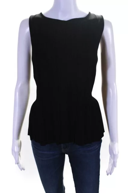 St. John Womens Scoop Neck Pleated Knit Tank Top Black Size Medium