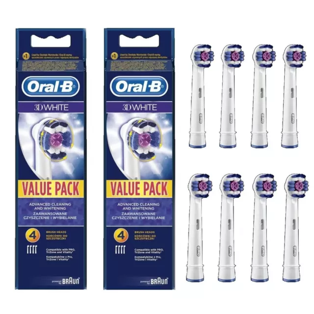 Braun Oral-B 3D WHITE Electric Toothbrush Replacement Brush Heads White 8 Pack