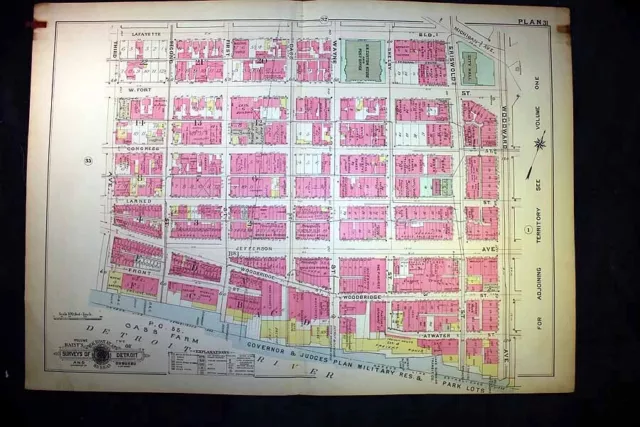 Detroit Plat Map 1915 Riverfront City Hall Customs & Post Office Woodward Baist