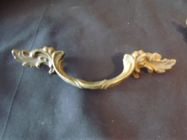 vtg ornate BRASS french provincial BRASS HANDLE 5.5" long 3" MOUNT