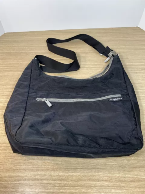 Baggallini Hobo Crossbody Shoulder Black Nylon Travel Bag Purse Adjustable Strap