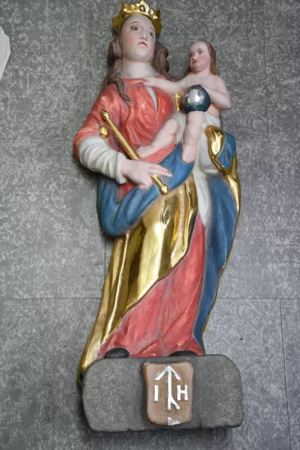 P28A26- Alte Barock Madonna mit Jesuskind, Sandstein oder Steinguss