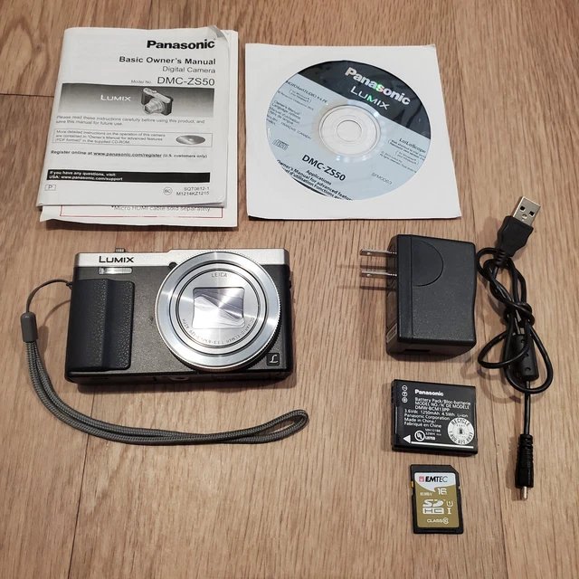 Panasonic Lumix DMC-ZS50 Digital Camera Black w/ 16 GB SDHC Card Manual Charger