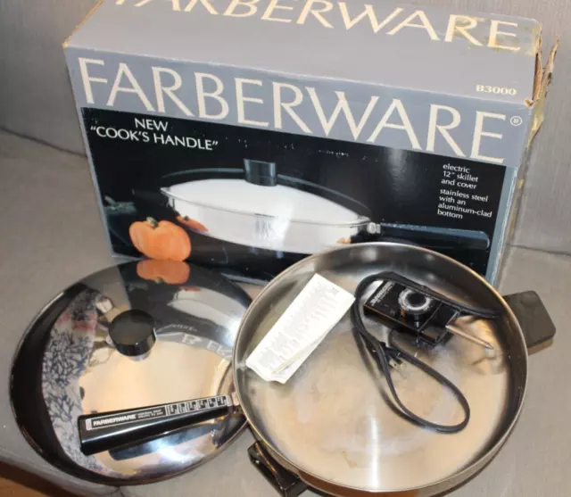 FARBERWARE B3000 Electric 12" Skillet w/Legs Lid "Cook's Handle" Aluminum Bottom