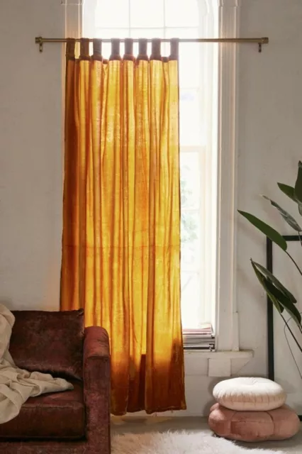 Premium Soft Fine Crushed Velvet Fabric Tab Top Curtain Gold Color UO Curtains