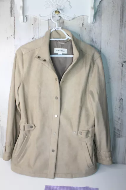 Calvin Klein Tan Microsuede Faux Suede Medium Snap Front Women's Coat