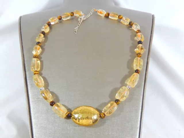 Nwot Sterling Silver  Chunky  Natural Golden Citrine & Tigers Eye 20" Necklace