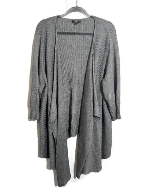 Eileen Fisher Open Front Cardigan Sweater 3X Gray Knit Waterfall Silk Linen