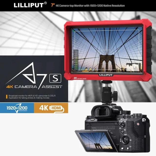 Lilliput A7S 7" 4K HDMI DSLR Mirrorless Camera field monitor Sony A7 A7R A7S II