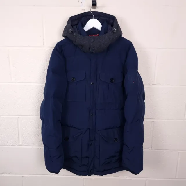 TOMMY HILFIGER Jacket Mens XL Down Insulated Parka Puffer Coat Hooded Navy Blue