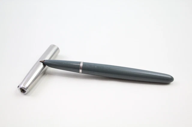 Parker 51 Fountain Pen Grey Casing Vintage Brushed Steel Cap Writing