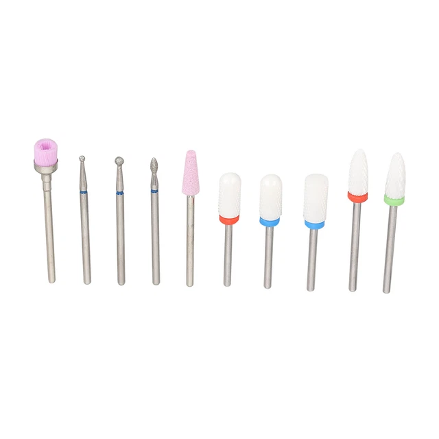 10pcs Nail Art Drill Bits Rough Surfaces Remove Dead Skin Tungsten Steel Cer Esp