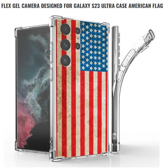 Funda protectora transparente con recubrimiento de poliuretano termoplástico con bandera estadounidense + vidrio templado para Galaxy S23 Ultra