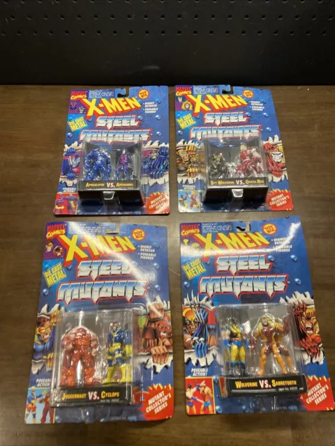 TOYbiz MARVEL COMICS  X-MEN STEEL MUTANTS Set of 4  MoC Wolverine Cyclops Jugger