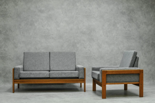 Mid-Century Modern Danish Living Room Sofa & Armchair Set Frame 1960’s