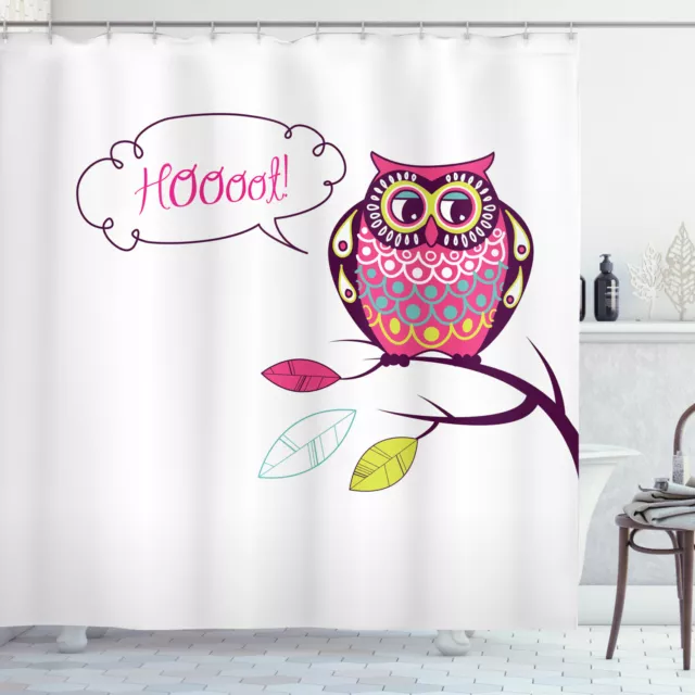 Ornate Colorful Owl on Branch Mysterious Animal Arty Image Shower Curtain Set