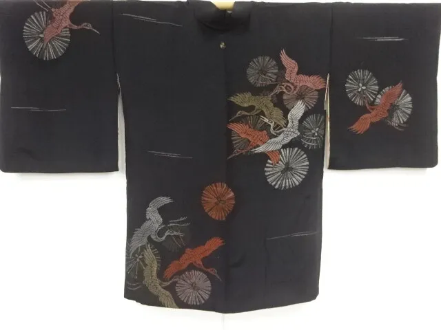 80962# Japanese Kimono / Antique Haori / Urushi / Woven Pine & Cranes