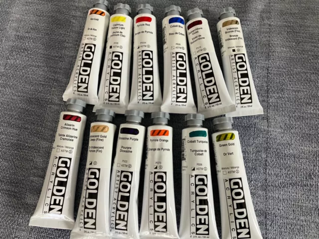 (12)Golden Artist Acrylic paints lot of 12 different HIGH SERIES 8/7