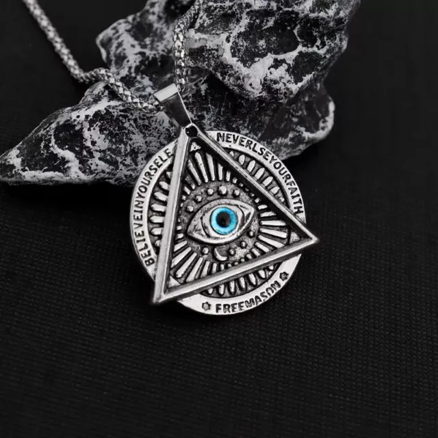 Pendant Necklace For Men's & Women's, Stainless Steel Retro Triangle Amulet