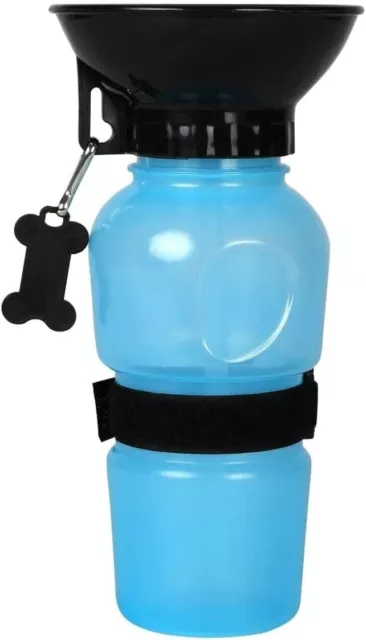 Bebedero para Perros Portátil Tipo Fuente (500 ml, Azul). Botella de Agua con 3