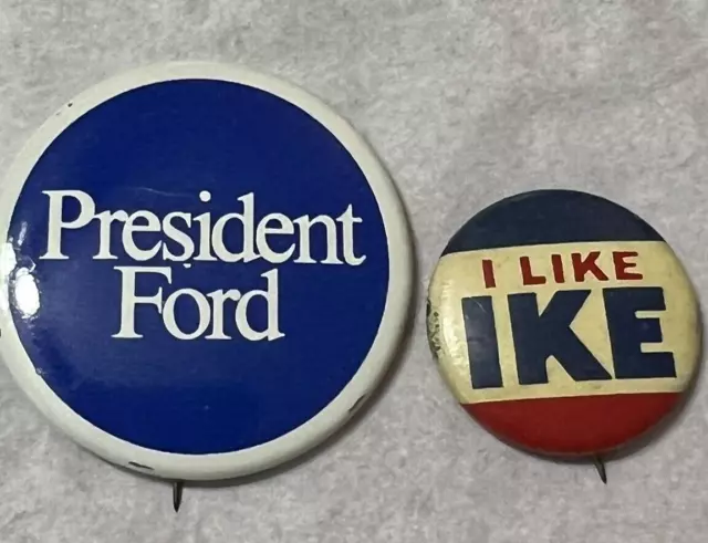 Lot Of 2 Vintage Republican Campaign Pin-Back Pins President Ford " I Like Ike"