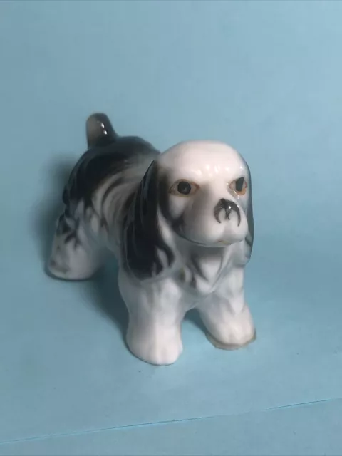 Vintage Bone China COCKER SPANIEL , Black & White DOG Figurine