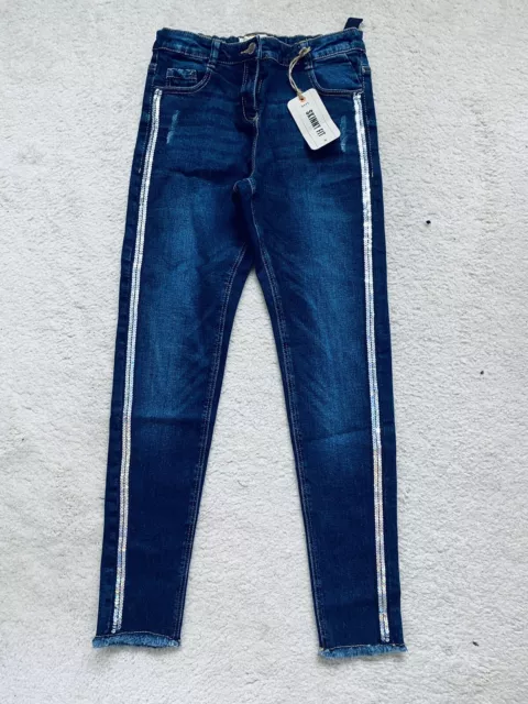 BNWT Girls Blue Denim Side Sequin Skinny Jeans Age 12 Years From Next