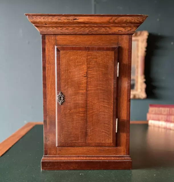 Small Antique Wall Mounted Cabinet George III Oak Cupboard Peacock Blue Interior