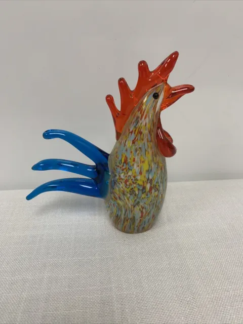 Art Glass Rooster Hand Blown Speckled Multi Color Pier 1 Label Murano Style