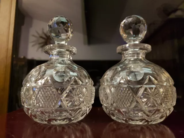 Large 6-1/2" Cologne Bottles Perfume American brilliant Period Cut glass Crystal