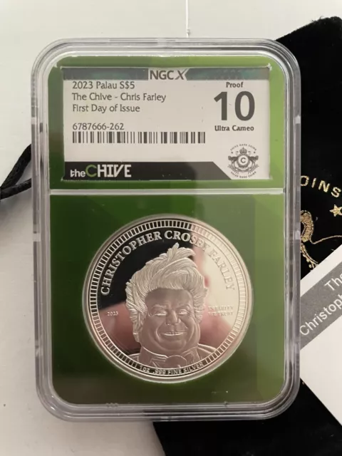 The CHIVE | Chris Farley,  “Republic Of Palau”, NGC X, 10 Grading  | SOLD OUT