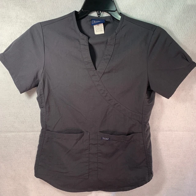 Sanibel Womens Scrub Top X-Small Dark Gray Two Pockets Mock Wrap V-neck Pockets