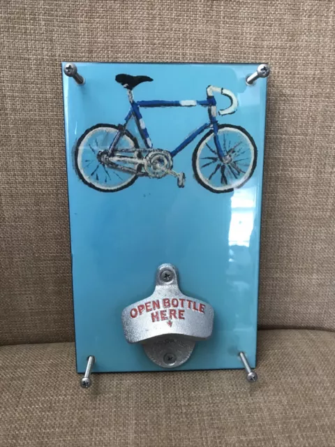 Sweet Art Attack - Mountable Beer Bottle Opener - Blue Bicycle