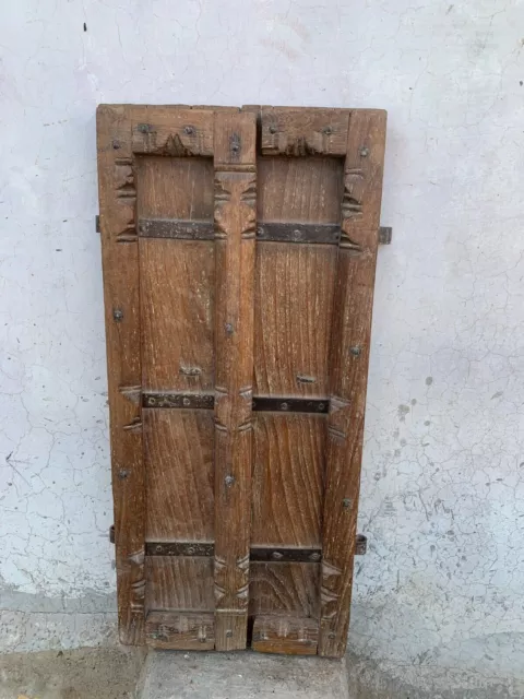 Antique Old Hand Carved Wooden & Iron Rajasthan House Window Door 32" Wall Decor