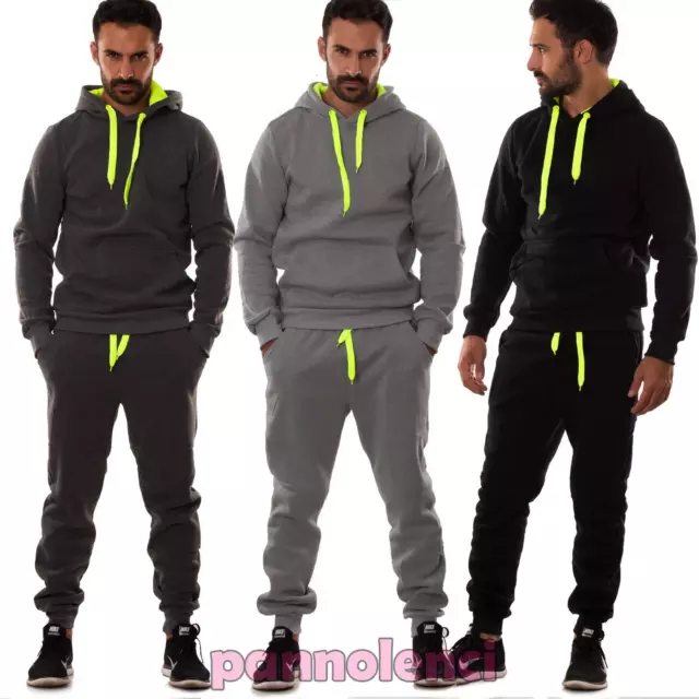 Tuta UOMO felpa pantaloni fitness palestra cappuccio tasche sport nuova S6603