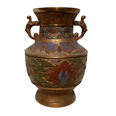 Late 19th Century Japanese Brass & Enamel Vase
