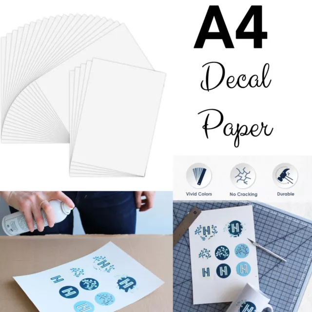 A4 Decal Paper Sheet Water Slide Transfer White Clear Inkjet Laser Logo Printing