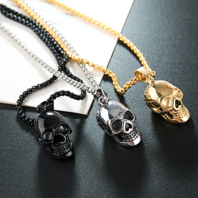 Collana Ciondolo Teschio Scheletro In Acciaio Inox - Gioiello Biker