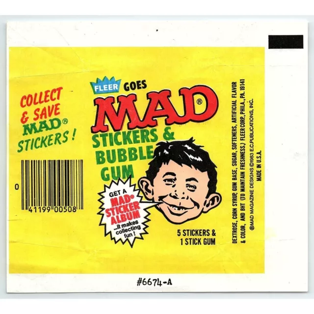 Vintage Fleer Mad Magazine Alfred E Neuman Sticker & Bubble Gum Label Z115