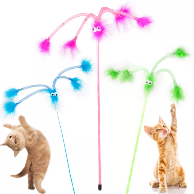 CAT TOY TEASE Fishing Rod Bells Feather Stick Pet Interactive Game  CatCentre® £3.50 - PicClick UK