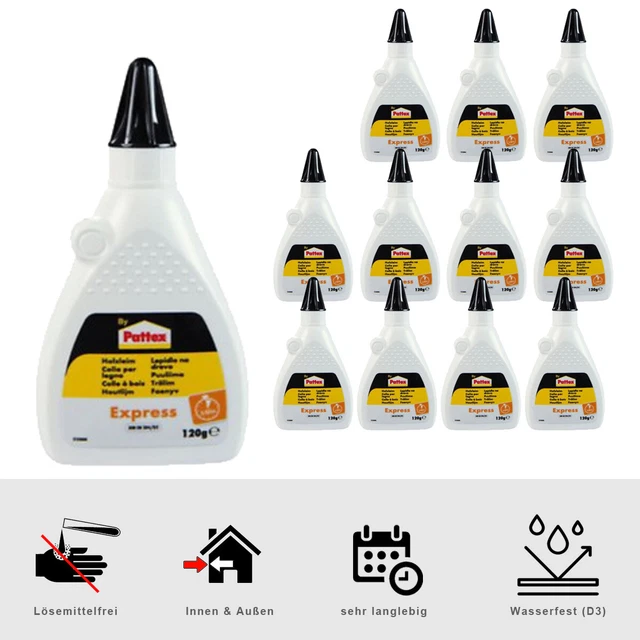 12 X Pattex Express Pegamento para Madera 120g Adhesivos Impermeable 5,00€ / Stk