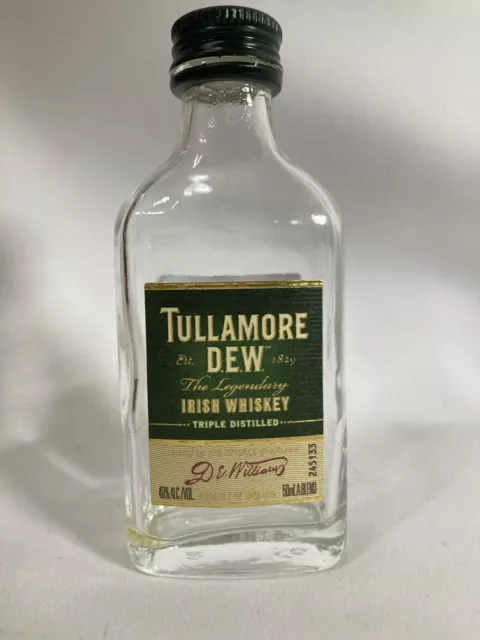 Tullamore Dew Irish Whiskey Empty MINI Glass Bottle 50ml Green Label 4” x 1.5”