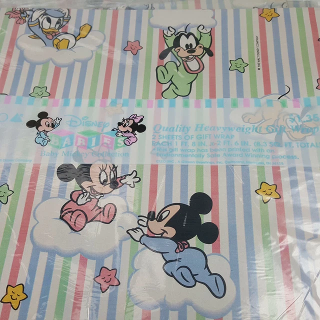 2 PKS VINTAGE Disney Babies Gift Wrap Paper Baby Mickey Minnie Donald