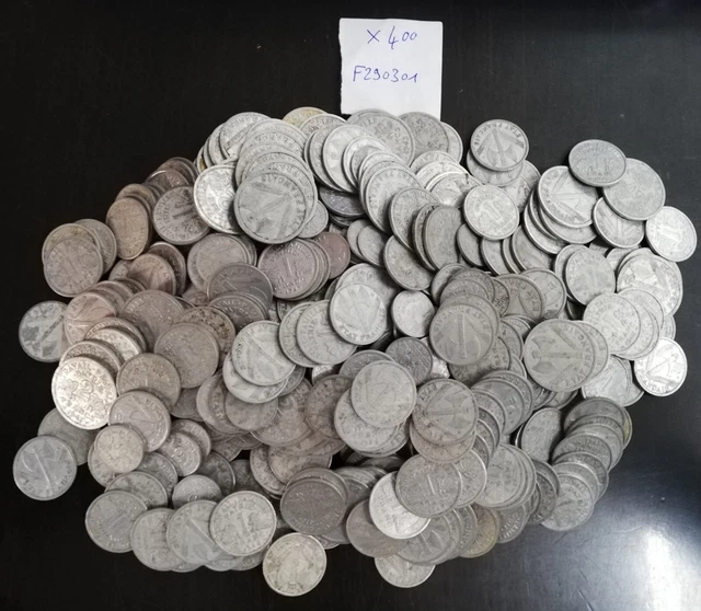 Lot monnaies françaises 400 pièces 50 Centimes, 1 Franc, 2 Francs Morlon Alu