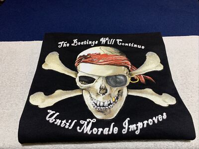 The Beatings Will Continue Until Morale Improves Pirate Black T-Shirt Large